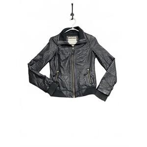 Vintage Y2K Garage Black Faux Leather Perfect Bomber Jacket Size XS